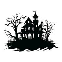 Halloween Haunted house Vector silhouette, Scary house clipart silhouette Halloween house Black Silhouette