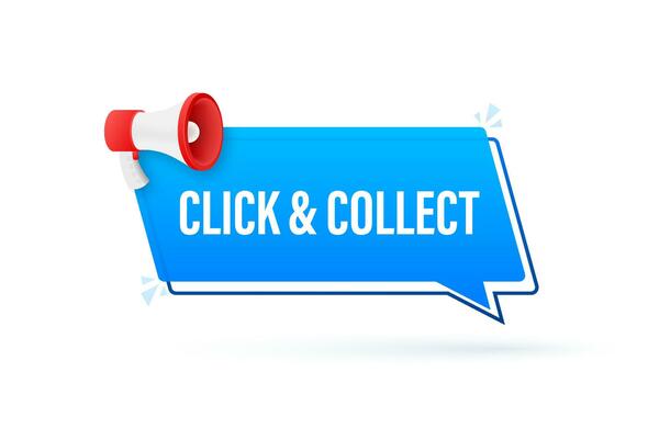 Megaphone click and collect banner. Flat style. Website vector icon. Vector stock illustration