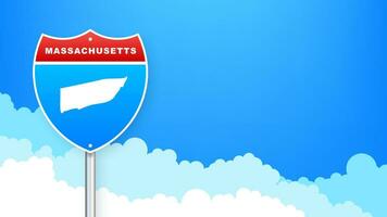 Massachusetts map on road sign. Welcome to State of Massachusetts. Vector illustration