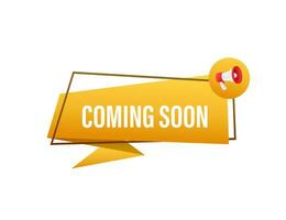 Megaphone label with coming soon. Neon style. Megaphone banner. Web design. Vector stock illustration.