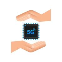 5g é SIM incrustado sim tarjeta con manos icono símbolo concepto. nuevo chip móvil celular comunicación tecnología. vector valores ilustración