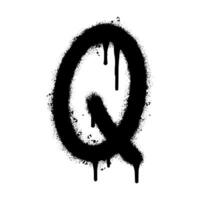 Spray Painted Graffiti font Q Sprayed isolated with a white background. graffiti font Q with over spray in black over white. Vector illustration.