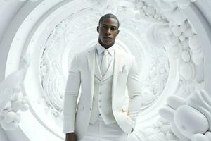black man in white suit photo