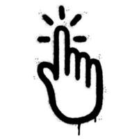 Spray Painted Graffiti Clicking finger icon Sprayed isolated with a white background. graffiti hand pointer with over spray in black over white. vector