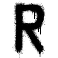 Spray Painted Graffiti font R Sprayed isolated with a white background. graffiti font R with over spray in black over white. vector