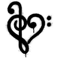 Spray Painted Graffiti heart music note Sprayed isolated with a white background. graffiti Note music icon with over spray in black over white. vector
