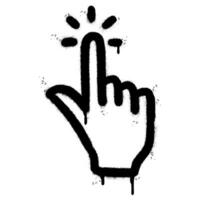 Spray Painted Graffiti Clicking finger icon Sprayed isolated with a white background. graffiti hand pointer with over spray in black over white. vector