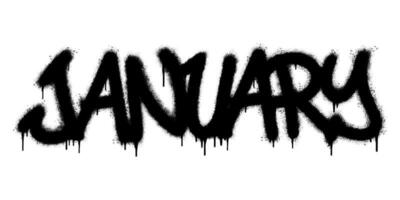 Spray Painted Graffiti January Word Sprayed isolated with a white background. graffiti font January with over spray in black over white. vector