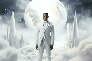 black man in white suit photo