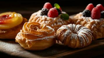 fresh pastry on table photo
