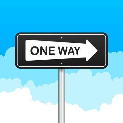One way. Black icon on white backdrop. Safety concept. Arrow icon. Information sign. Vector stock illustration