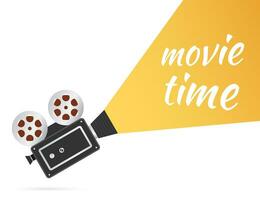 Lovely movie time concept layout with film projector and text area with sample title in retro western font. Vector stock illustration.