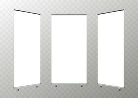 Blank roll up banner display. Roll up banner stand. Vector stock illustration