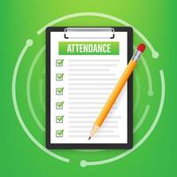 Attendance clipboard with checklist. Businessman holding document. Questionnaire, survey. Vector stock illustration