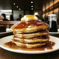 Close-up Stack of Pancakes with Butter and maple Syrup Ai generated photo