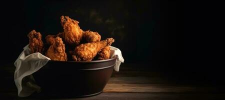 Fried Chicken wings and legs. Bucket full of crispy fried chicken AI generated photo