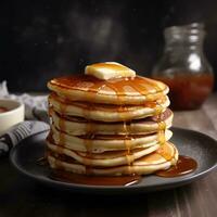 Close-up Stack of Pancakes with Butter and maple Syrup Ai generated photo