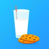 Glass of milk and chocolate chip cookies. Vector illustration