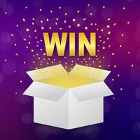 White win box on light background. Winner poster. Surprise present. Vector stock illustration