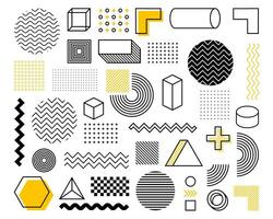 Geometric shape in vintage style. Bright color. Black abstract geometric background. Vector stock illustration