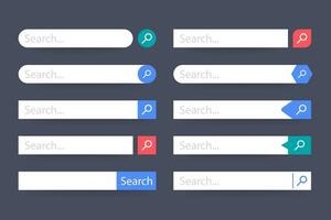 Set Search bar vector element design, set of search boxes ui template isolated on blue background. Vector illustration.