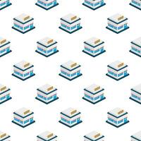 Isometric shop or market store front exterior facade pattern. Vector illustration