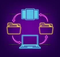 Data center information in cartoon style. Isometric vector. Database system. Neon icon. vector