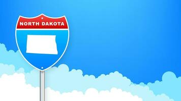 North Dakota map on road sign. Welcome to State of North Dakota. Vector illustration