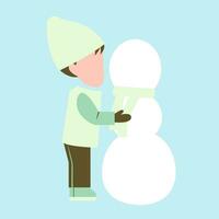 Little Boy Playing Snowman vector