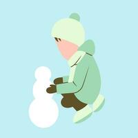 Little Boy Playing Snowman vector