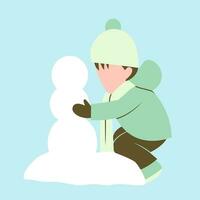 Little Boy Playing Snowman vector