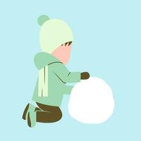 Little Boy Playing Snowman vector