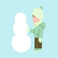 Little Boy Playing Snowman vector