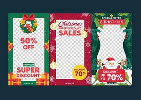 Christmas and new year story template set for sale banner. Design for social media. Vector eps 10