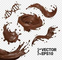 3D Chocolate splash isolate realistic vector eps set swirl and drop gene flow