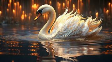 ripples of swan beauty, digital art illustration, Generative AI photo