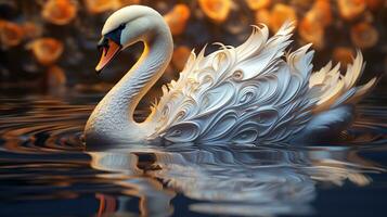 ripples of swan beauty, digital art illustration, Generative AI photo