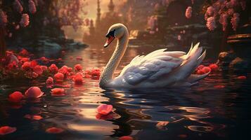 swan serenade, digital art illustration, Generative AI photo