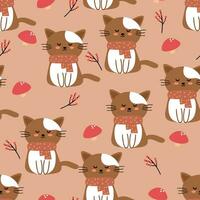 Seamless pattern of cute cats and mushrooms for fabric prints, textiles, gift wrapping paper. colorful vector for children, flat style