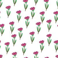 Seamless pattern of purple flowers on a white background for fabric prints, textiles, gift wrapping paper. colorful vector for children, flat style