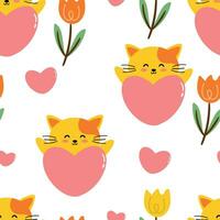 Seamless cute cat pattern for fabric prints, textiles, gift wrapping paper. colorful vector for children, flat style