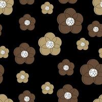 Brown floral seamless pattern on black background for fabric prints, textiles, gift wrapping paper. colorful vector for kids, flat style, print headscarf, scarf