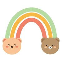 Cute cartoon bear rainbow, cute white background vector