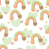 Cute bear pattern with rainbow on white seamless background for fabric prints, textiles, gift wrapping paper. colorful vector for children, flat style