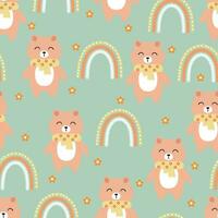 Cute bears and rainbow seamless pattern for fabric prints, textiles, gift wrapping paper. colorful vector for children, flat style
