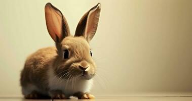 Cute bunny rabbit on floor. photo