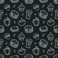 Seamless food pattern. Drawn doodle food background vector