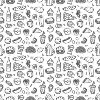 Seamless food pattern. Drawn doodle food background vector