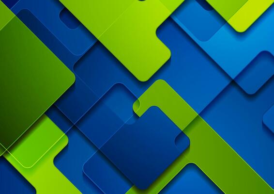 Blue and green glossy geometric shapes abstract background
