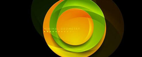 Green and orange shiny glossy circles abstract geometry background vector